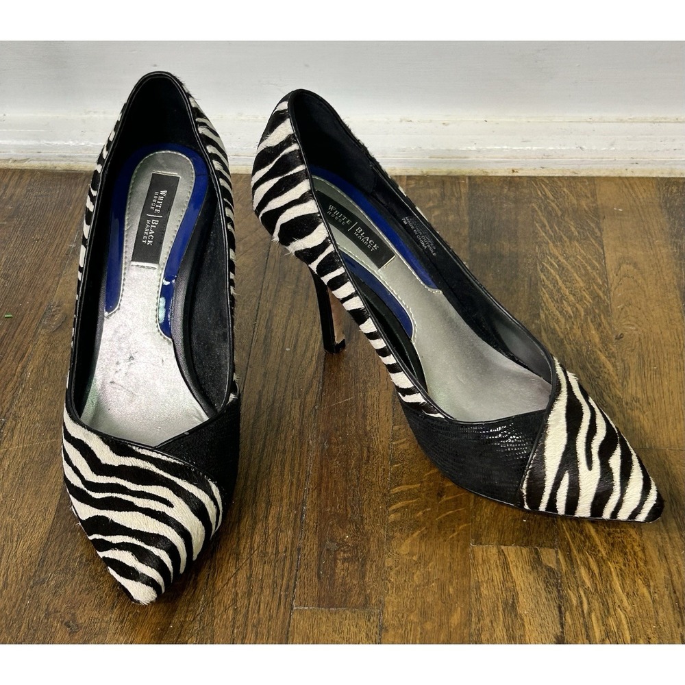 White House Black Market heels pumps size 7 Zebra print Fur